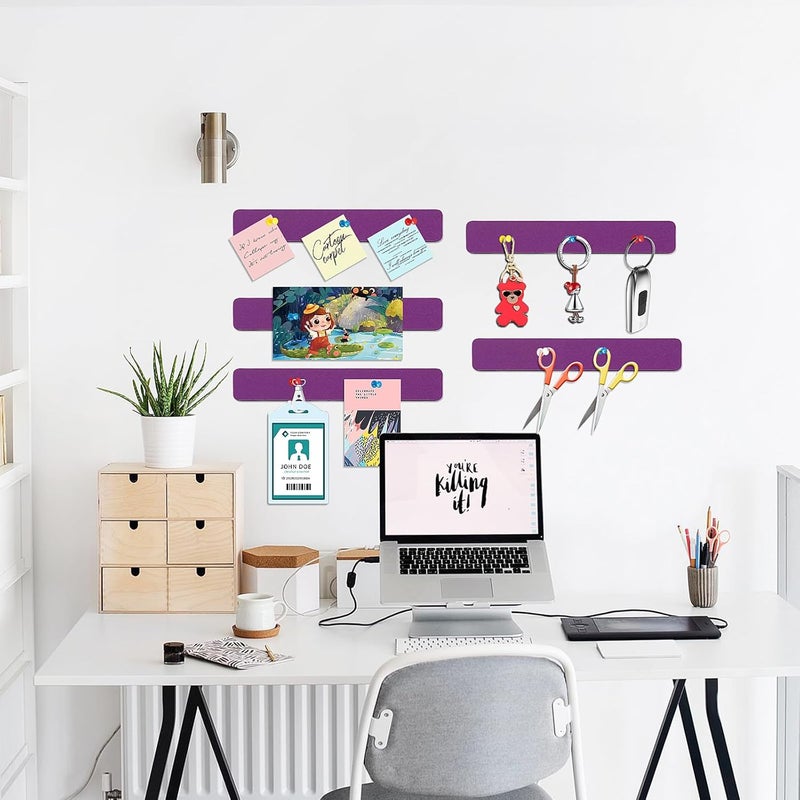 Arlasuo Felt Pin Board Bar Strips Bulletin Board for Bedrooms Offices Home Wall Decoration, Notice Board Self Adhesive Cork Board with 35 Push Pins for Paste Notes, Photos, Schedules (Purple) - Image 4